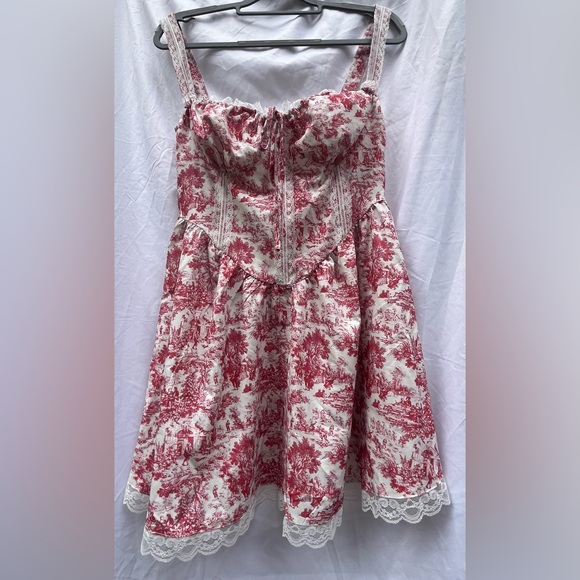 *SOLD* NWT | Women’s BooHoo Red Porcelain Strappy Milkmaid Mini Dress | Size 8 - Picture 2 of 13